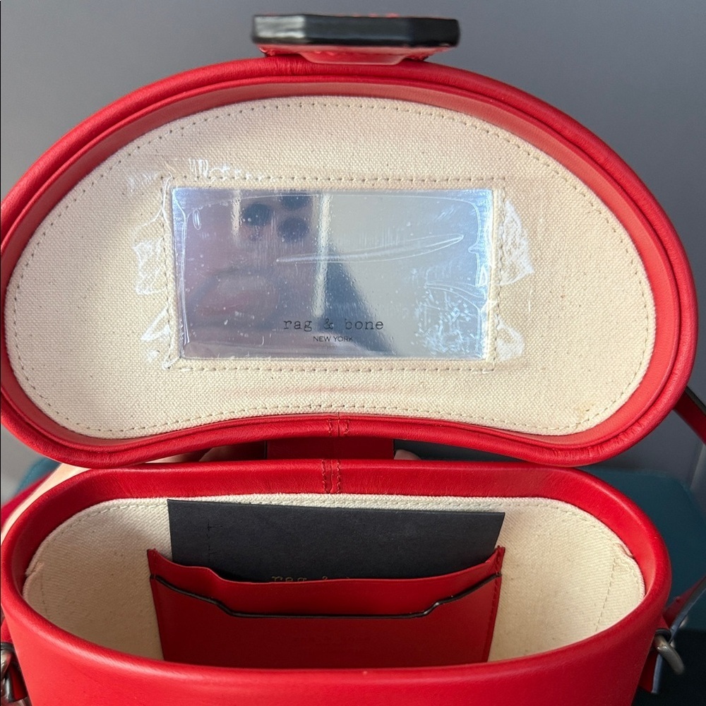 Rag & Bone Leather Crossbody Binocular Bag w/Top Handle in "Barrow" in Fiery Red - Picture 7 of 16